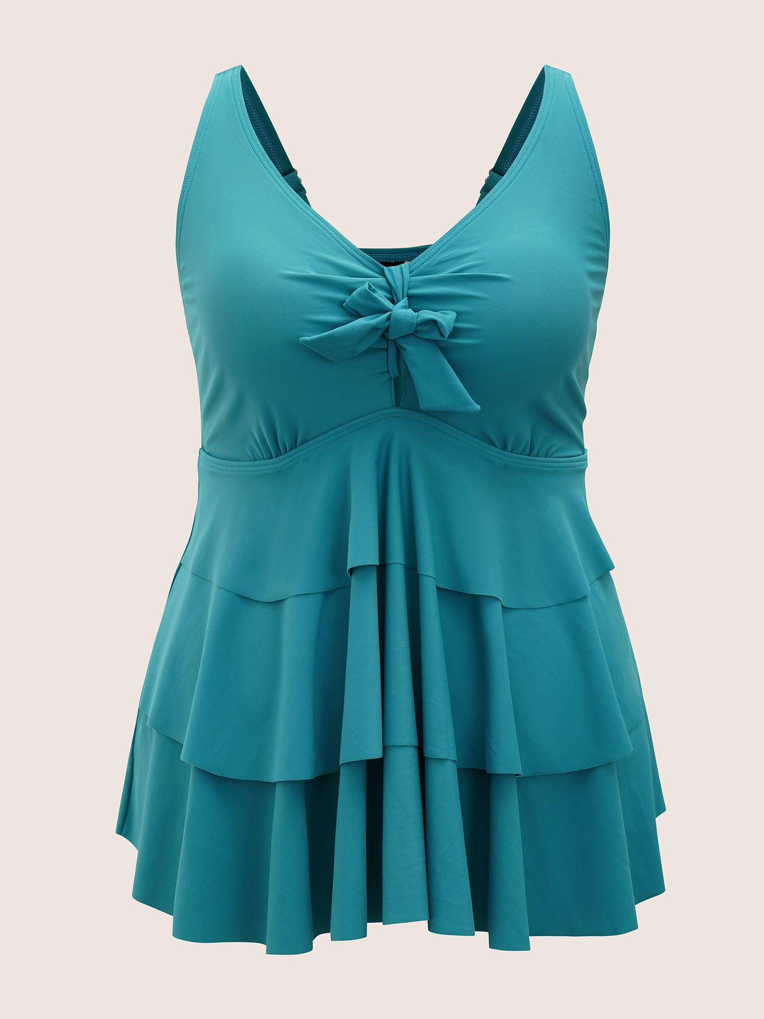 Knotted Front Ruffle Tiered Tankini Top Female Product Image