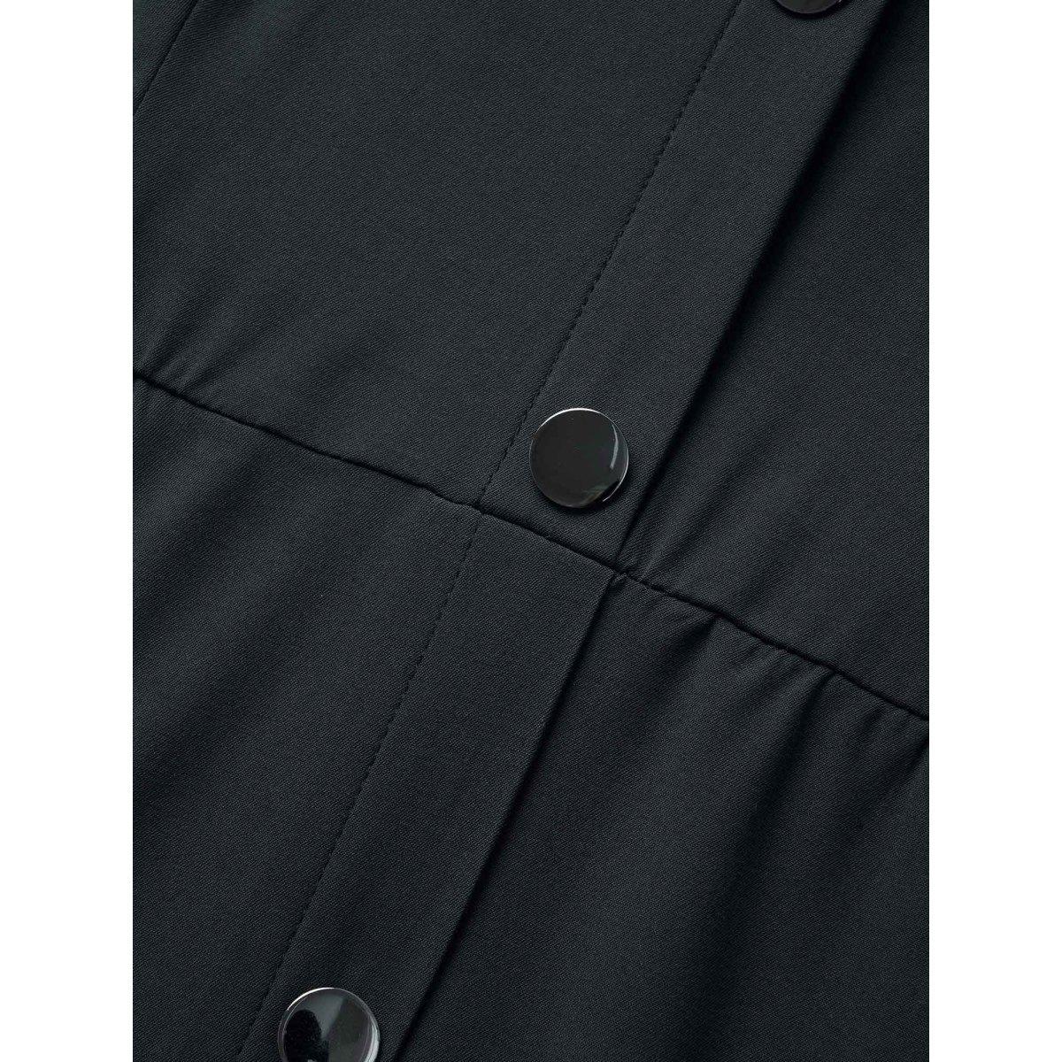 Plus Size Stretch Woven Button Pleated Midi Dress Black Women At the Office Pleated Round Neck Long Sleeve Curvy BloomChic 26/4X Product Image