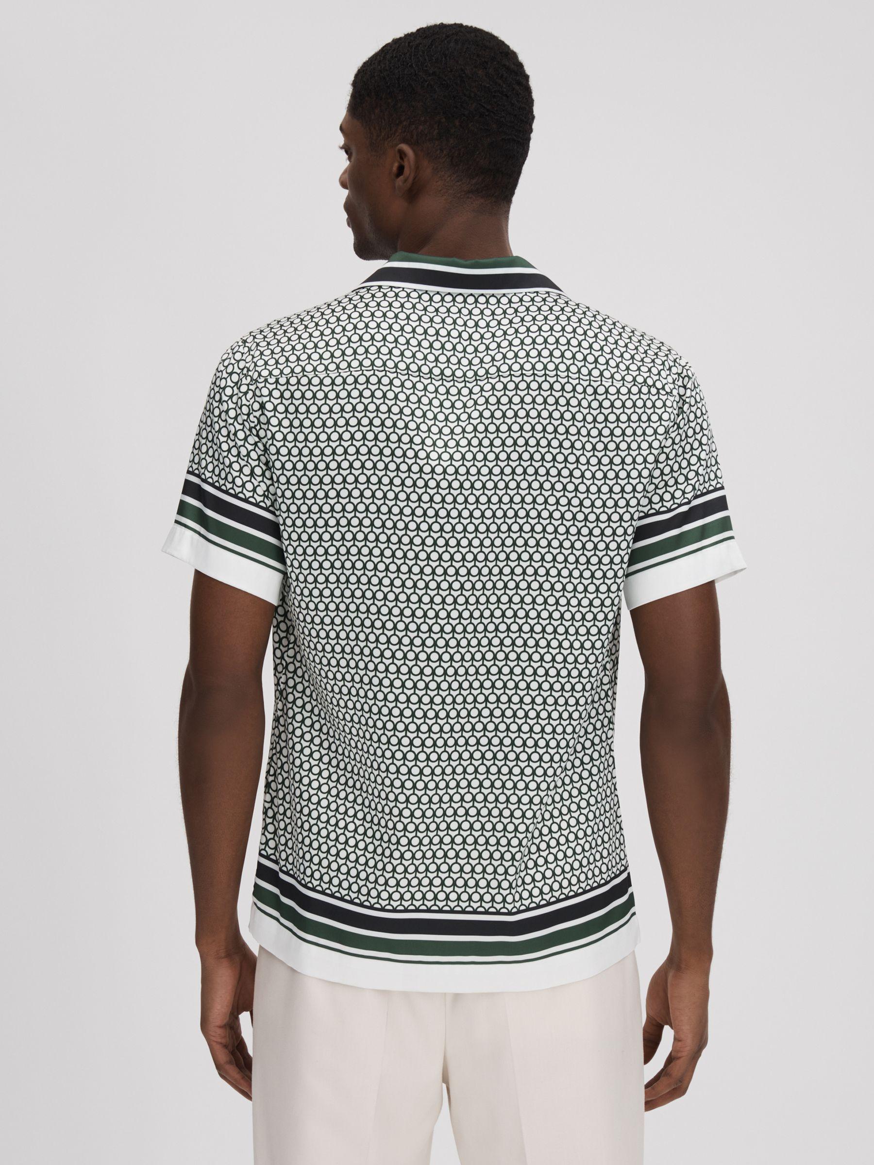 Geometric Print Cuban Collar Shirt in White/Green Product Image