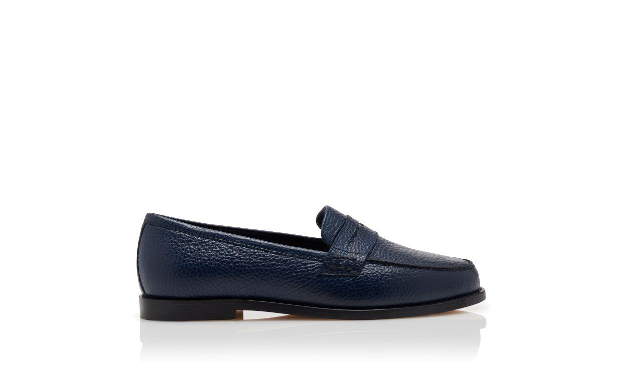 PERRITA Dark Blue Calf Leather Penny Loafers Product Image