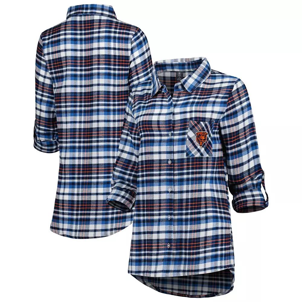 Women's Concepts Sport Navy/Orange Chicago Bears Mainstay Flannel Full-Button Long Sleeve Nightshirt,  Product Image