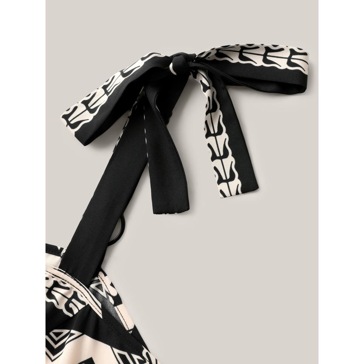 Plus Size Boho Stripes Bow Pockets Midi Dress BlackFlower Women Non Sleeveless Curvy BloomChic 10/M Product Image