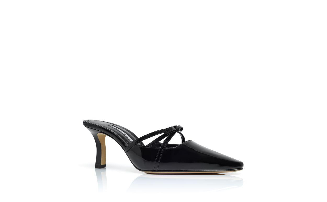 DARIAMU Black Patent Leather Bow Detail Mules Product Image