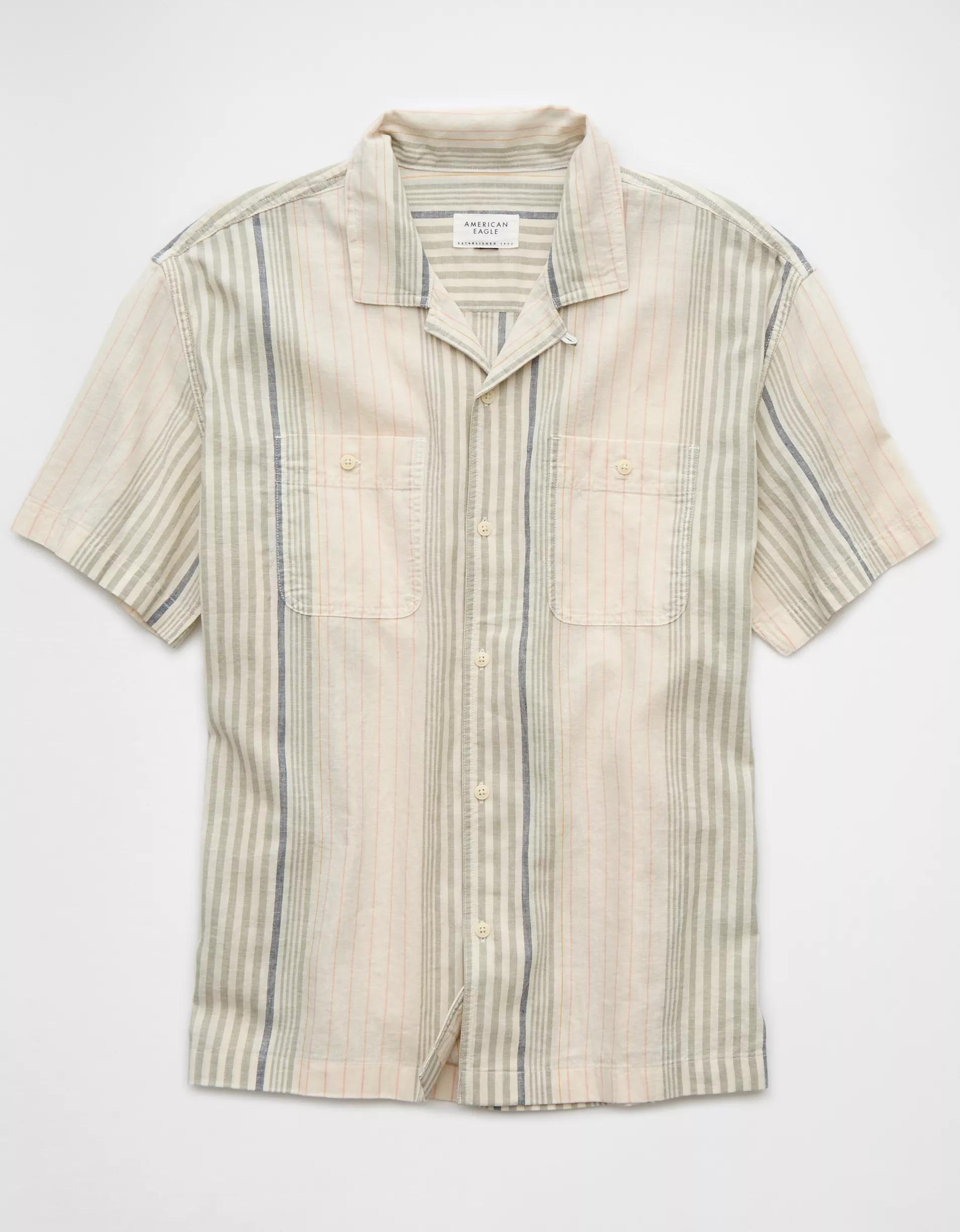 AE Poolside Linen-Blend Striped Button-Up Shirt Product Image