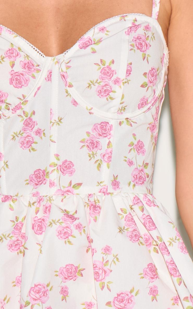 Pink Floral Print Corset Detail Floaty Skort Romper Product Image