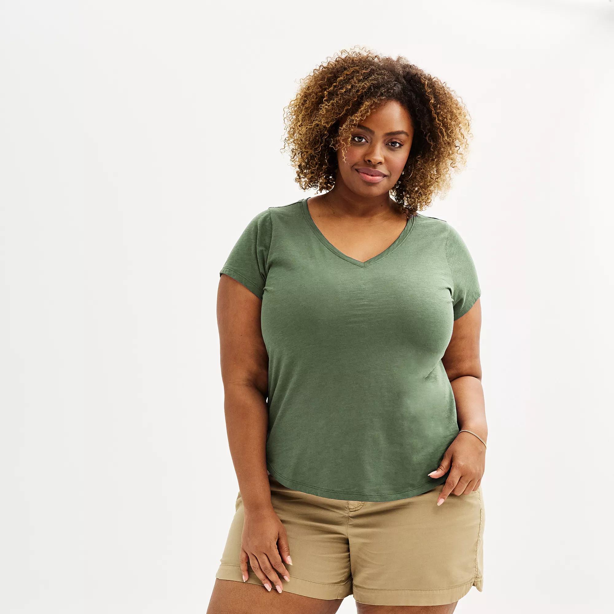 Plus Size Sonoma Goods For Life® Everyday V-Neck T-Shirt, Women's, Size: 4XL, Manolo Green Product Image