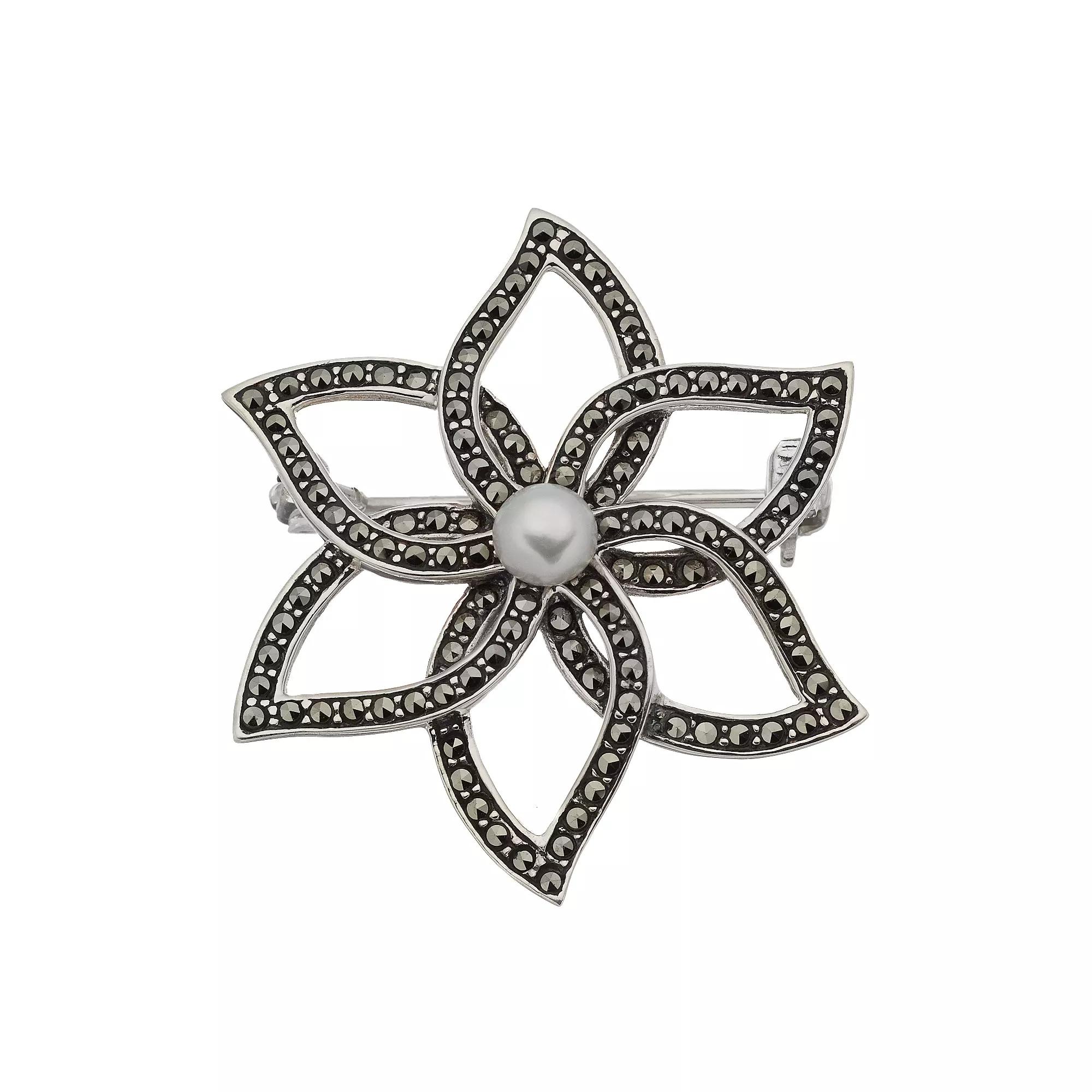 Tori Hill Marcasite & Fresh Water Pearl Brooch, Women's, Silvertone Product Image