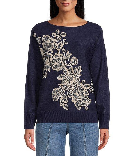 Nurture by Westbound Petite Size Floral Pattern Crew Neck Pullover Sweater Product Image