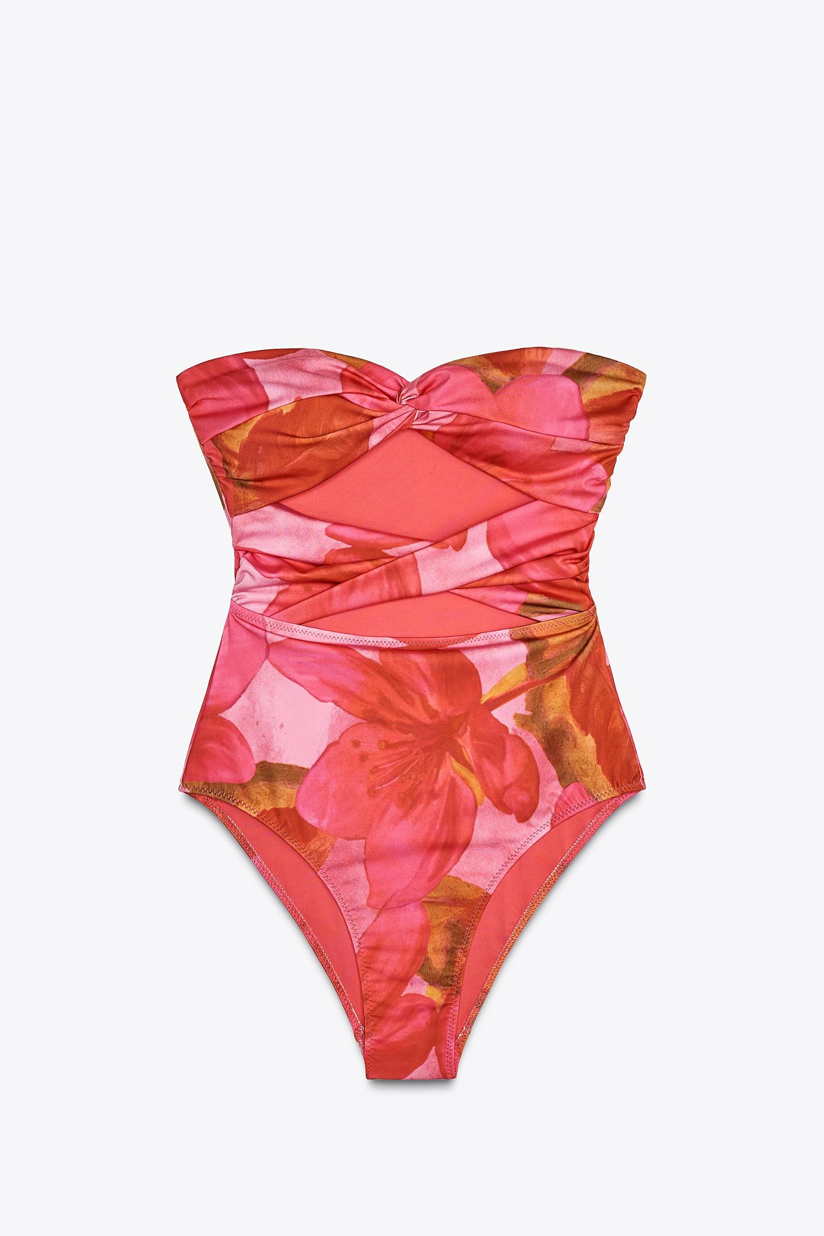 PRINTED CUT OUT BANDEAU SWIMSUIT Product Image