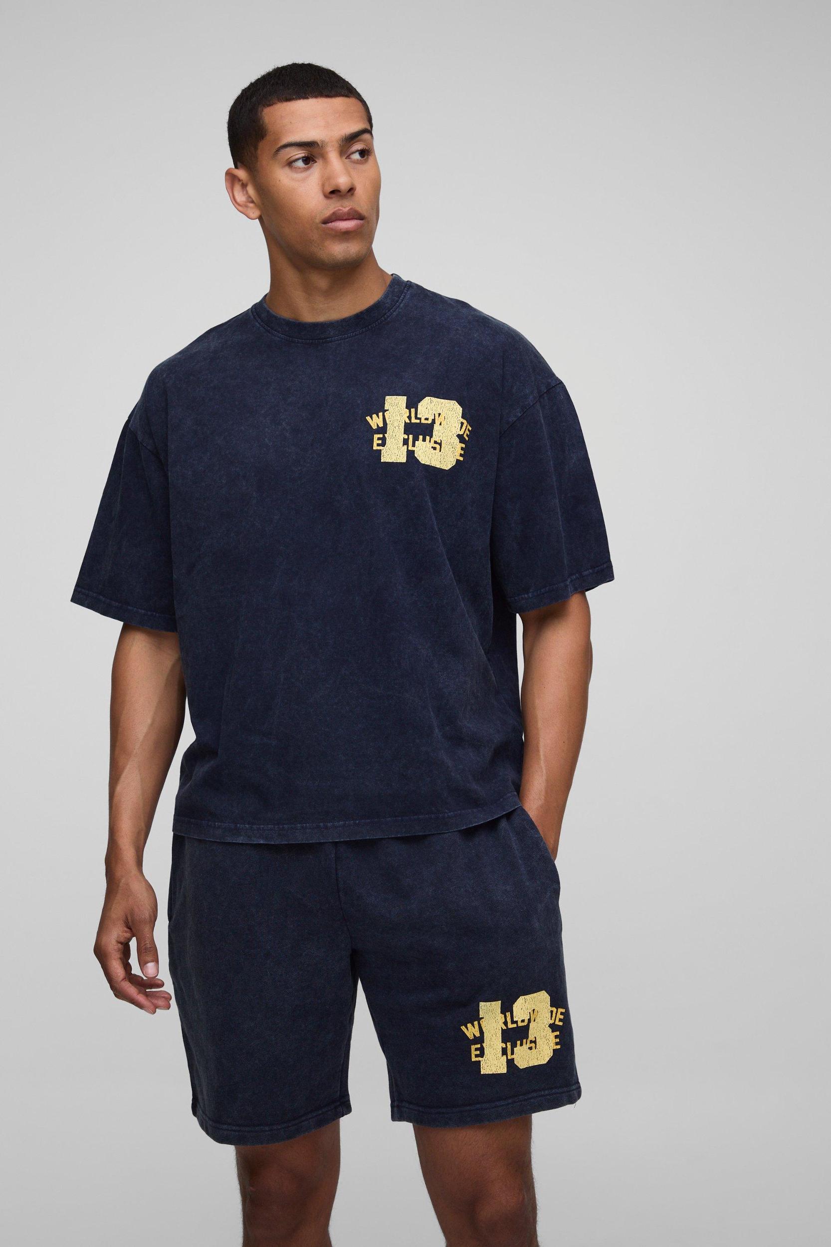Oversized Boxy 13 Washed T-Shirt & Short Set | boohooMAN USA Product Image