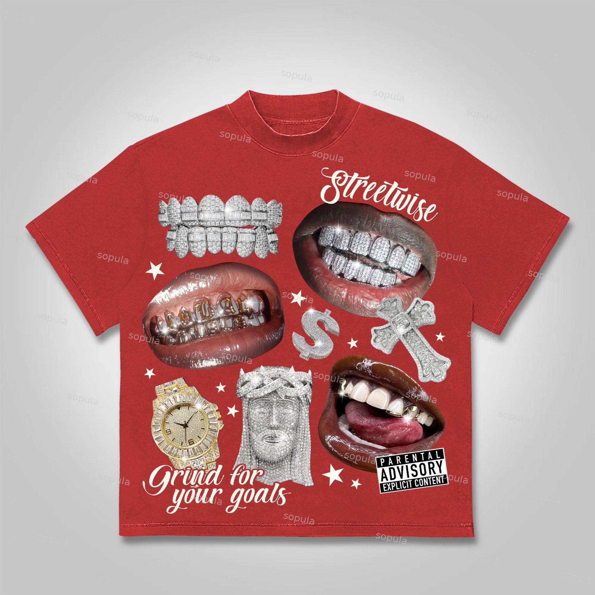 Sopula Street Wealth Collage Graphics Cotton T-Shirt Product Image