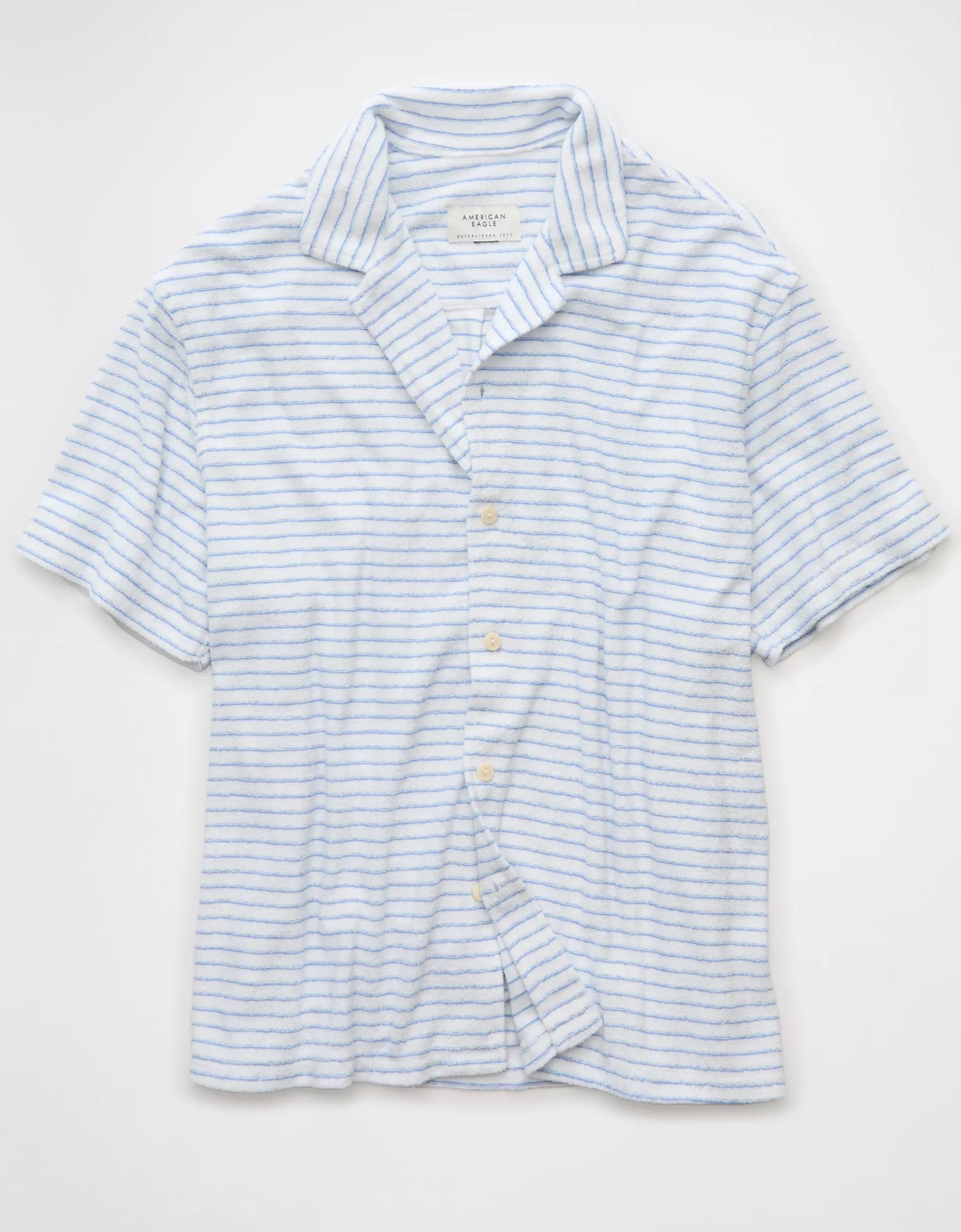 AE Terry Striped Button-Up Shirt Product Image
