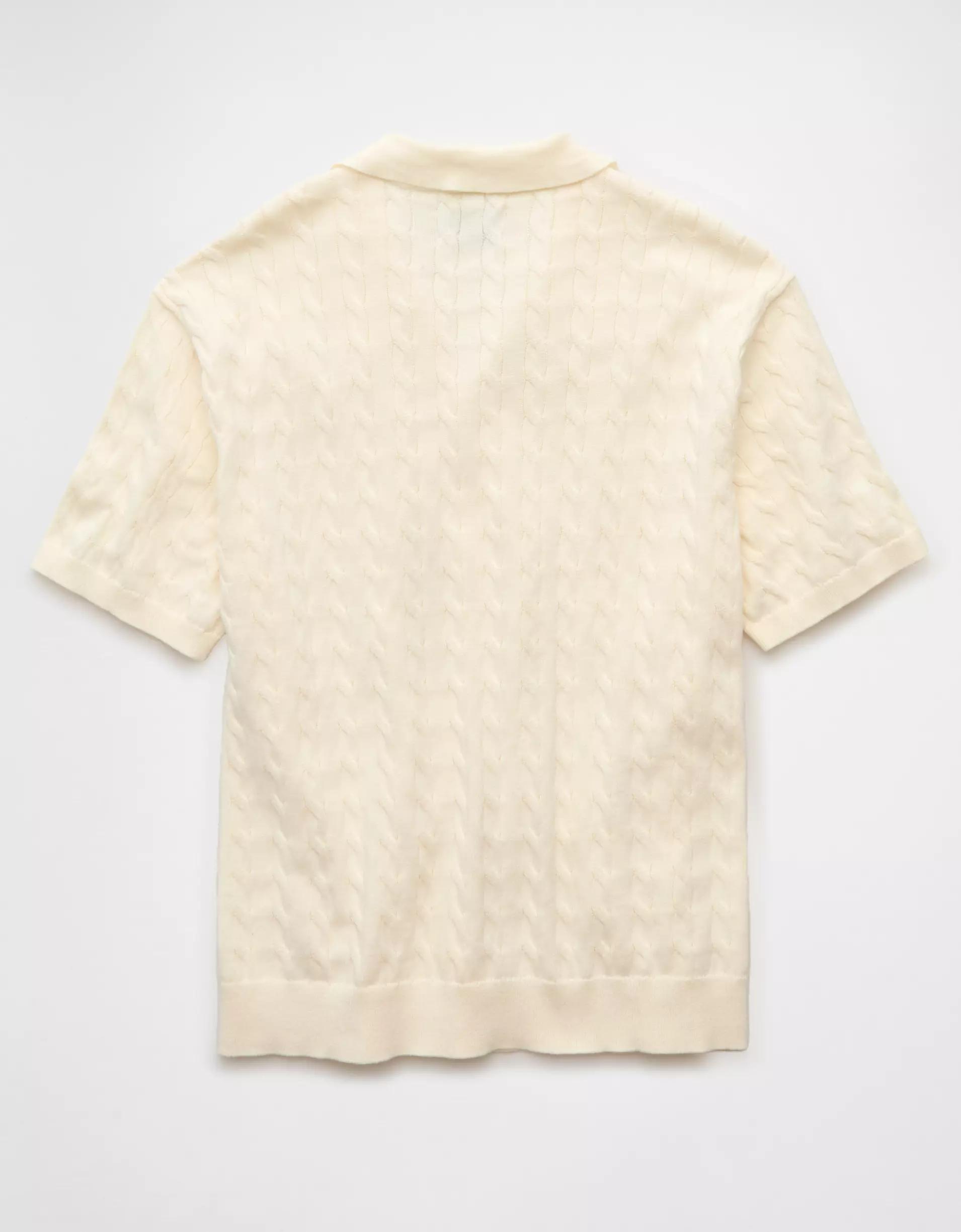AE Weekend Cable Knit Button-Up Sweater Polo Shirt Product Image