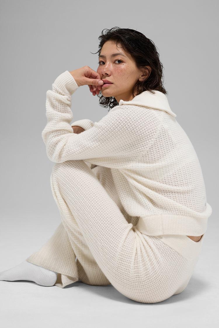Cashmere Plush Waffle 1/4 Zip Pullover - Ivory Product Image