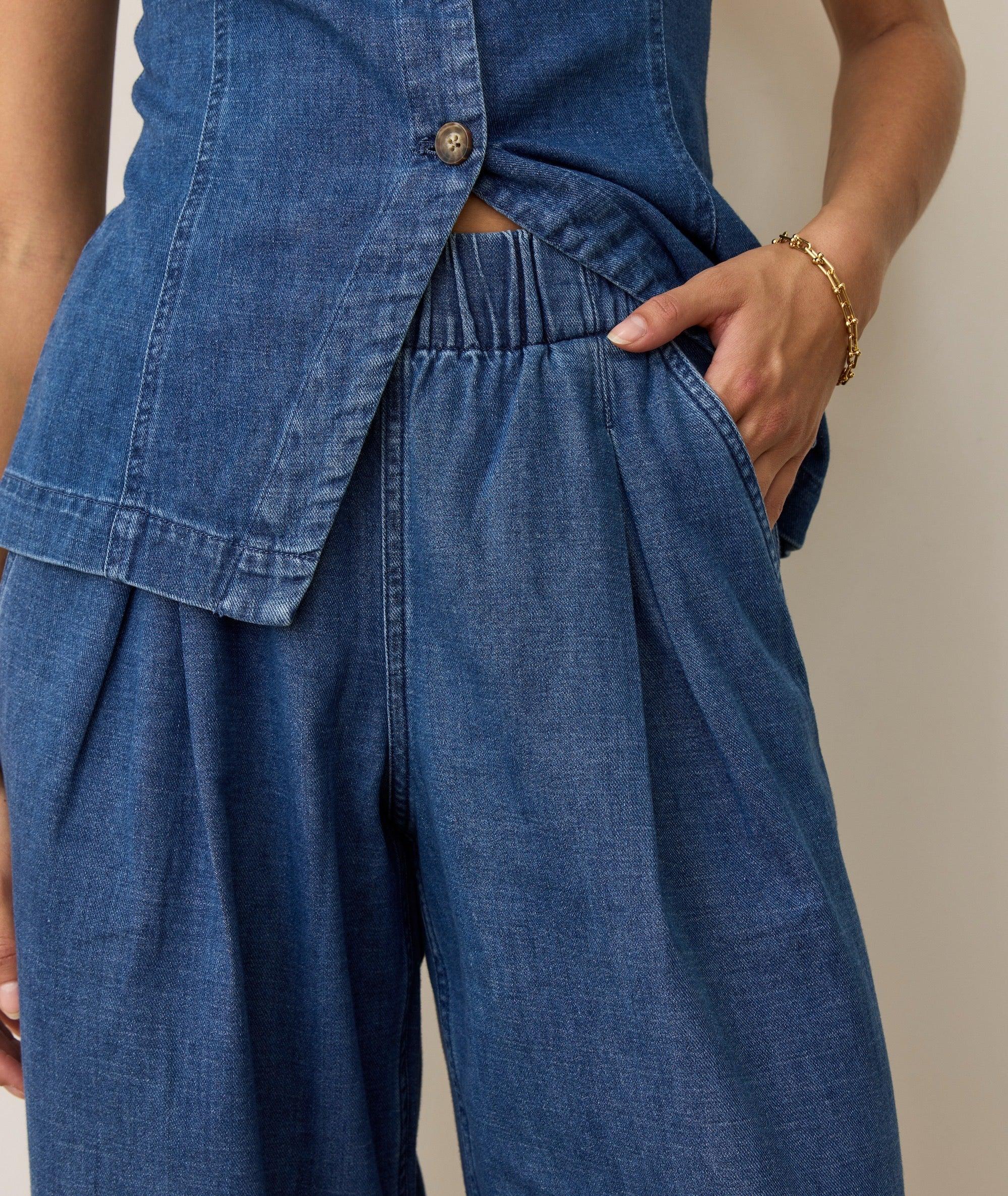 Allison Pleated Wide Leg Denim Trouser Product Image