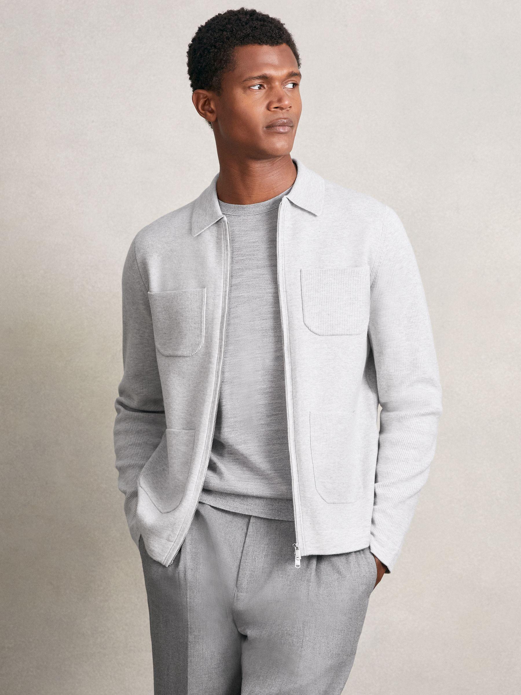 Four-Pocket Zip-Through Cardigan in Soft Grey Product Image