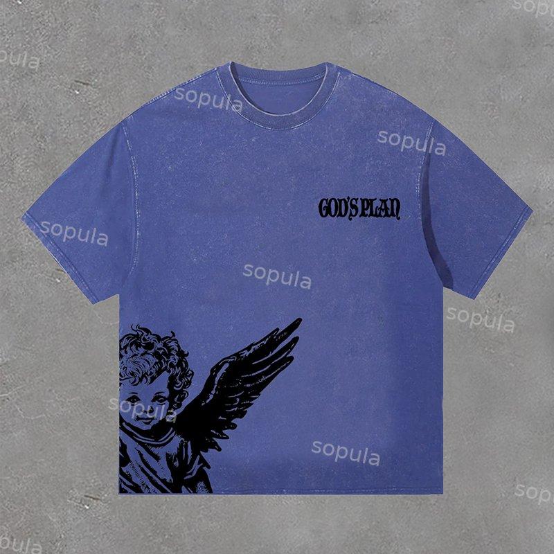 Sopula Vintage Angel God's Plan Print Washed T-Shirt Product Image