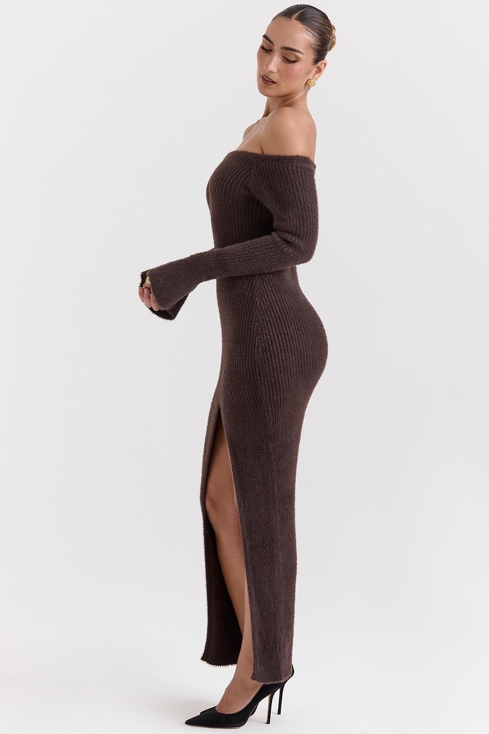 Lucena  espresso knit off shoulder dress Product Image