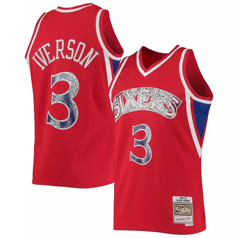 Men's Mitchell & Ness Allen Iverson Red Philadelphia 76ers 1996-97 Hardwood Classics 75th Anniversary Diamond Swingman Jersey,  Product Image