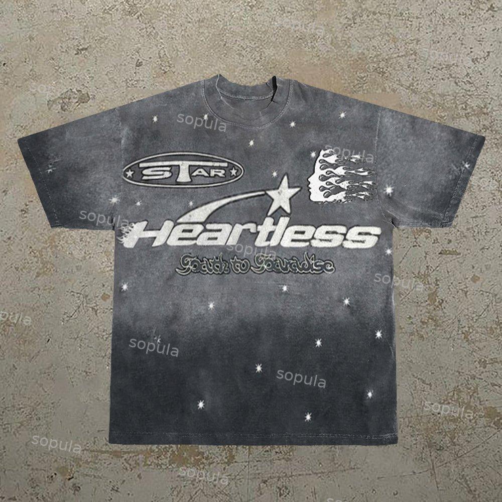 Retro Fashion Heartless Graphic Acid Washed Short Sleeve T-Shirt Product Image