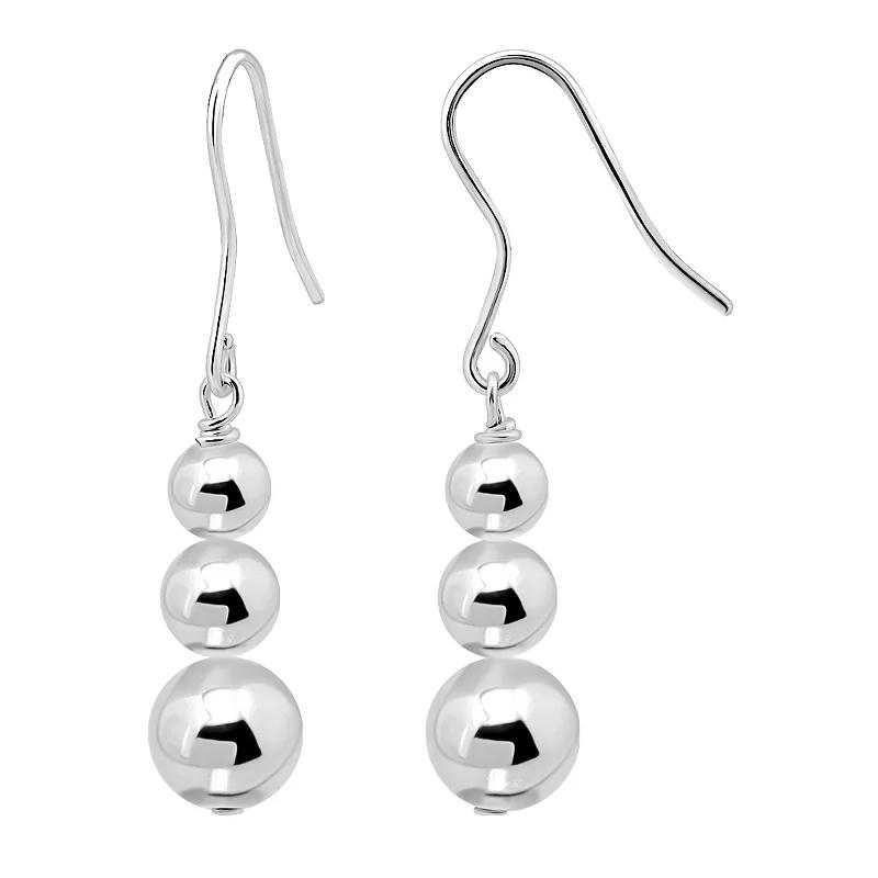 Aleure Precioso Sterling Silver 4 mm, 6 mm & 8 mm Polished Bead Drop Earrings, Women's Product Image