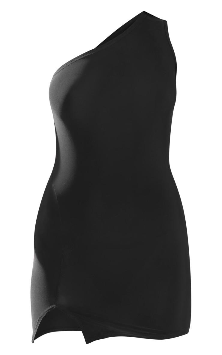 Black Slinky One Shoulder Waist Cut Out Ruched Bodycon Product Image