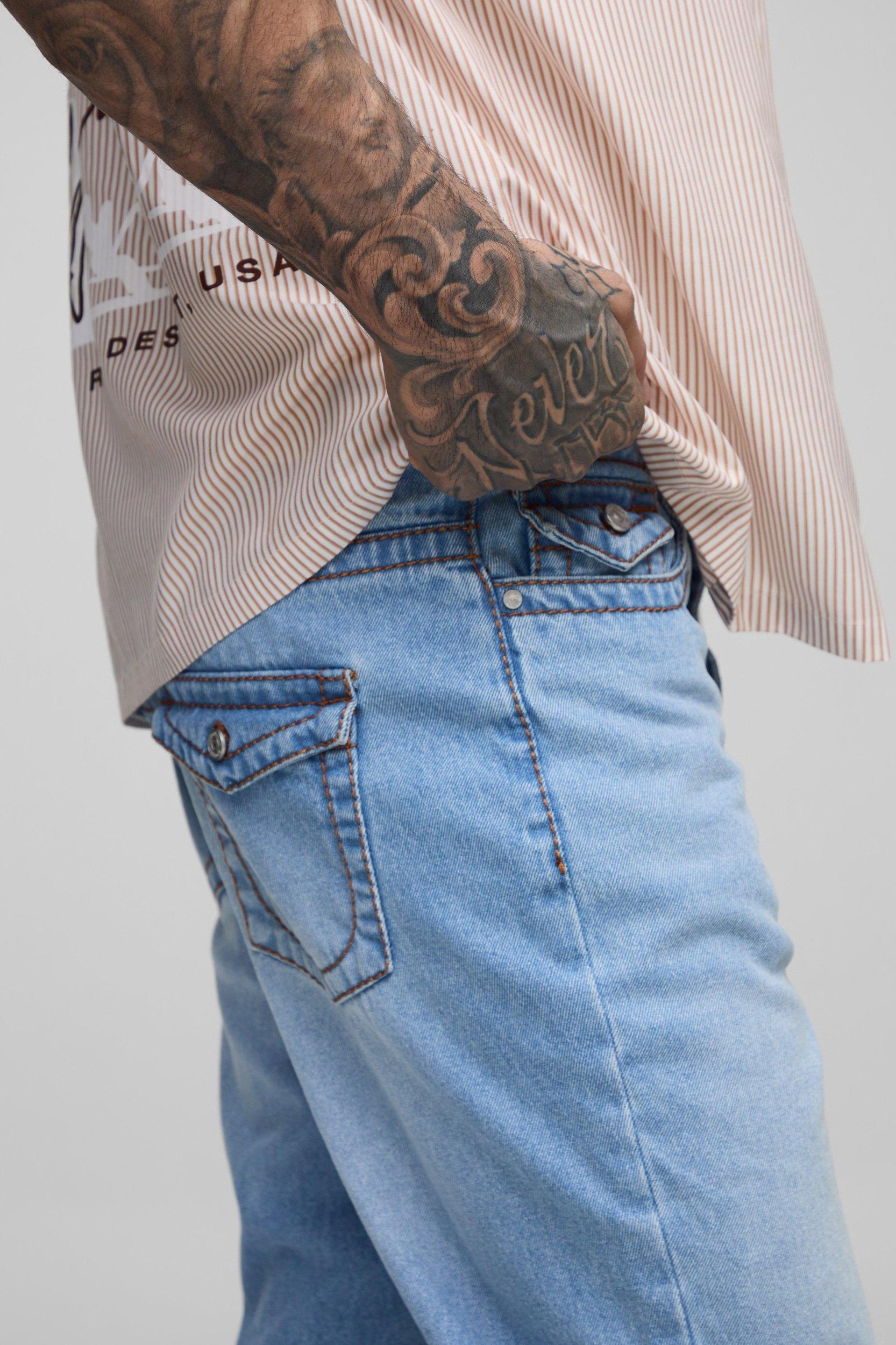 Tall Chunky Contrast Stitch Straight Leg Jeans | boohooMAN USA Product Image