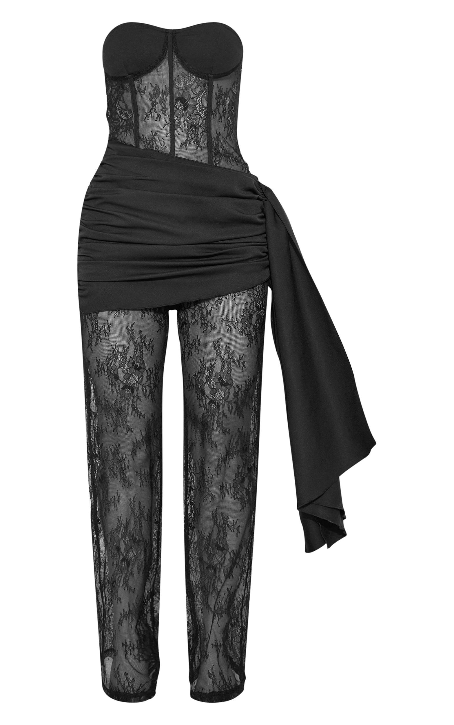 Black Lace Wrap Tie Bandeau Jumpsuit Product Image