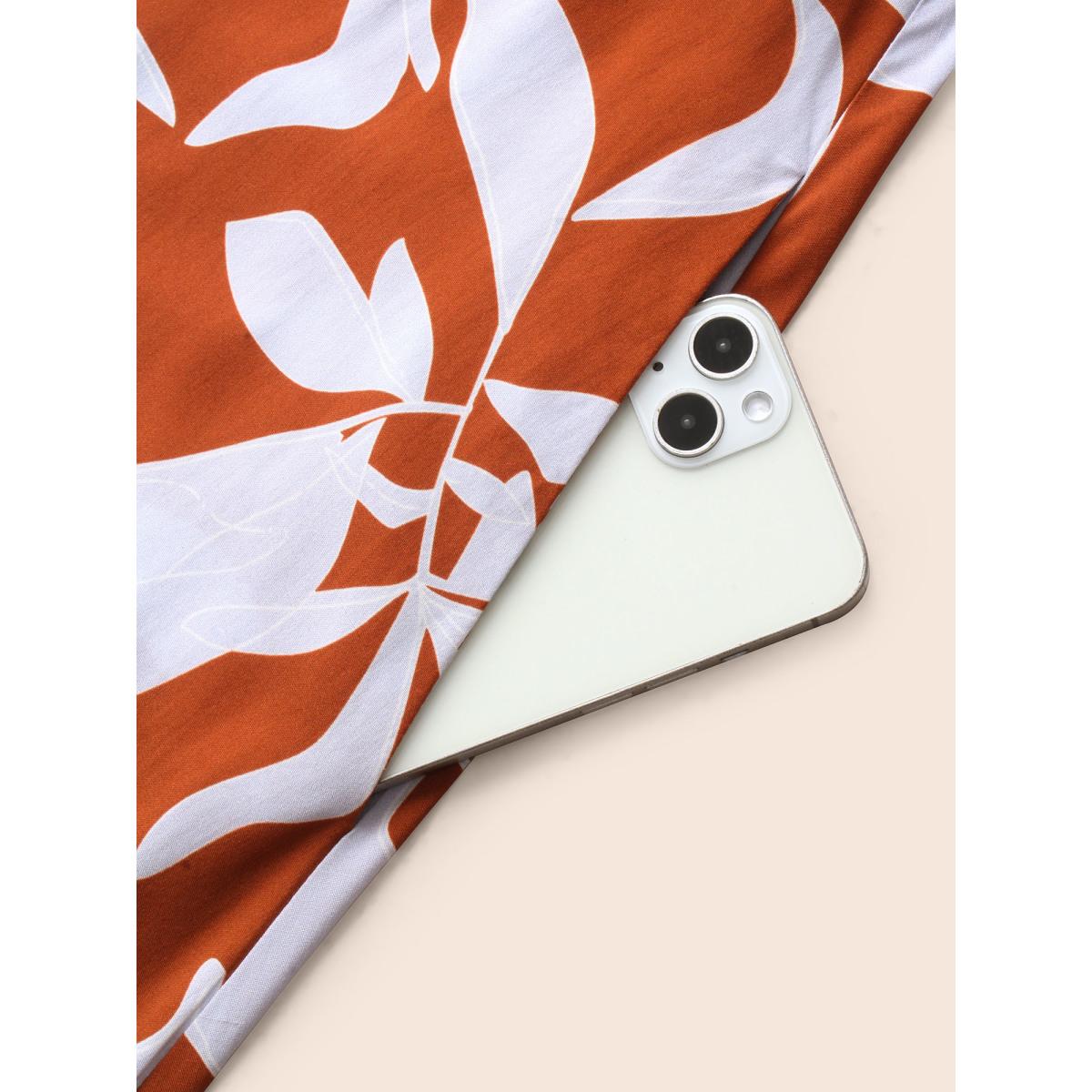 Plus Size Silhouette Floral Print Shirred Midi Dress Rust Women Elegant Shirred Square Neck Long Sleeve Curvy BloomChic 26/4X Product Image