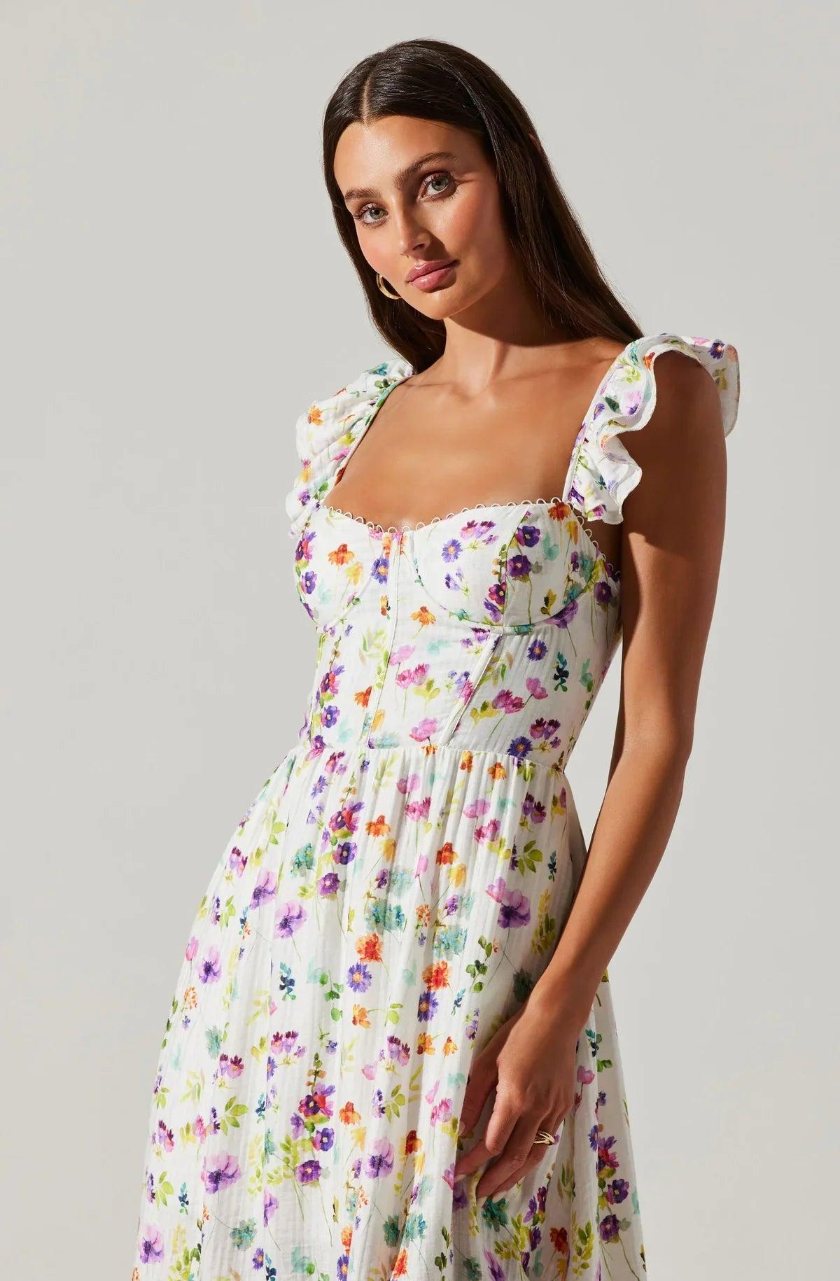 FINAL SALE ASTR the Label | Wedelia Dress | Cream Purple Floral Product Image