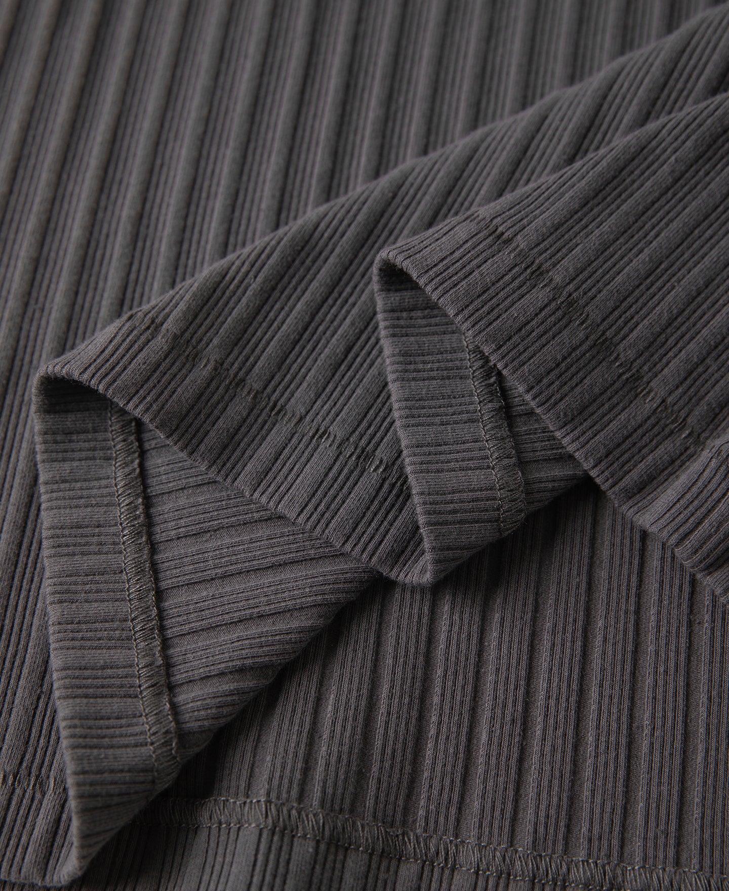 1950s Ribbed Cotton and Spandex-Blend T-Shirt - Dark Gray Product Image