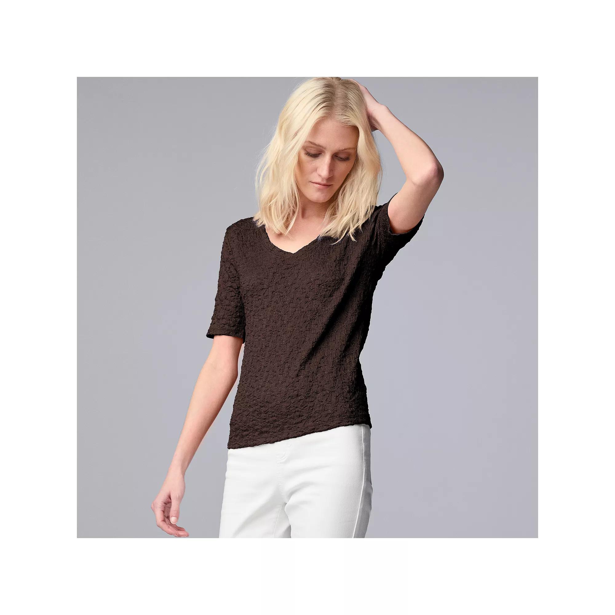 Women's Simply Vera Vera Wang V-Neck Short Sleeve Pucker Top, Size: Medium, Java Product Image