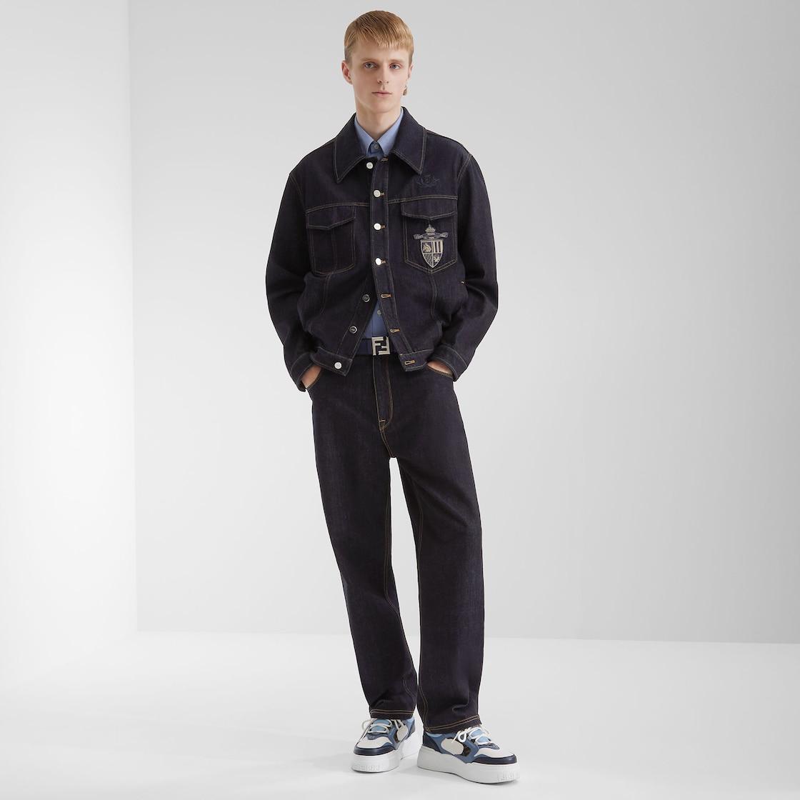 FF Squared BeltBlue leather and black FF canvas reversible belt Product Image