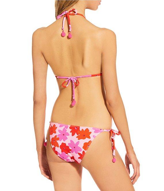 GB Modern Floral Scrunchie Textured Lettuce Edge Tie Side Hipster Swim Bottom Product Image