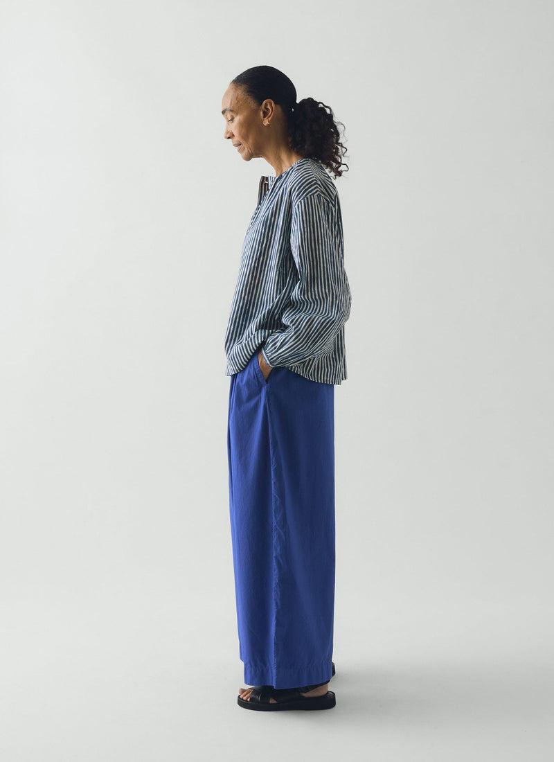 Natural Dye Stripe Cotton Gathered Top | Indigo Product Image