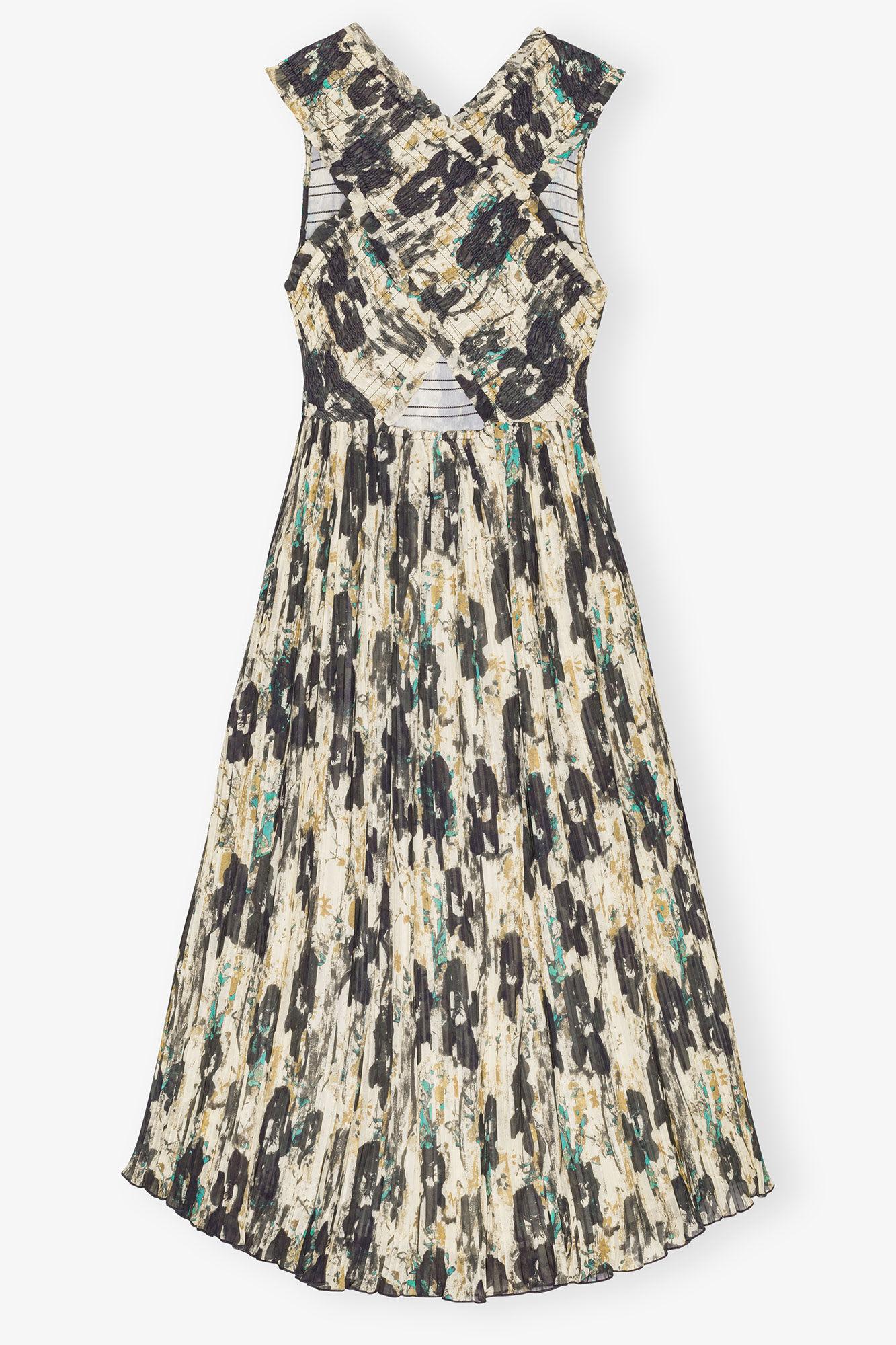 Printed Pleats Smock Midi Straps Dress Product Image
