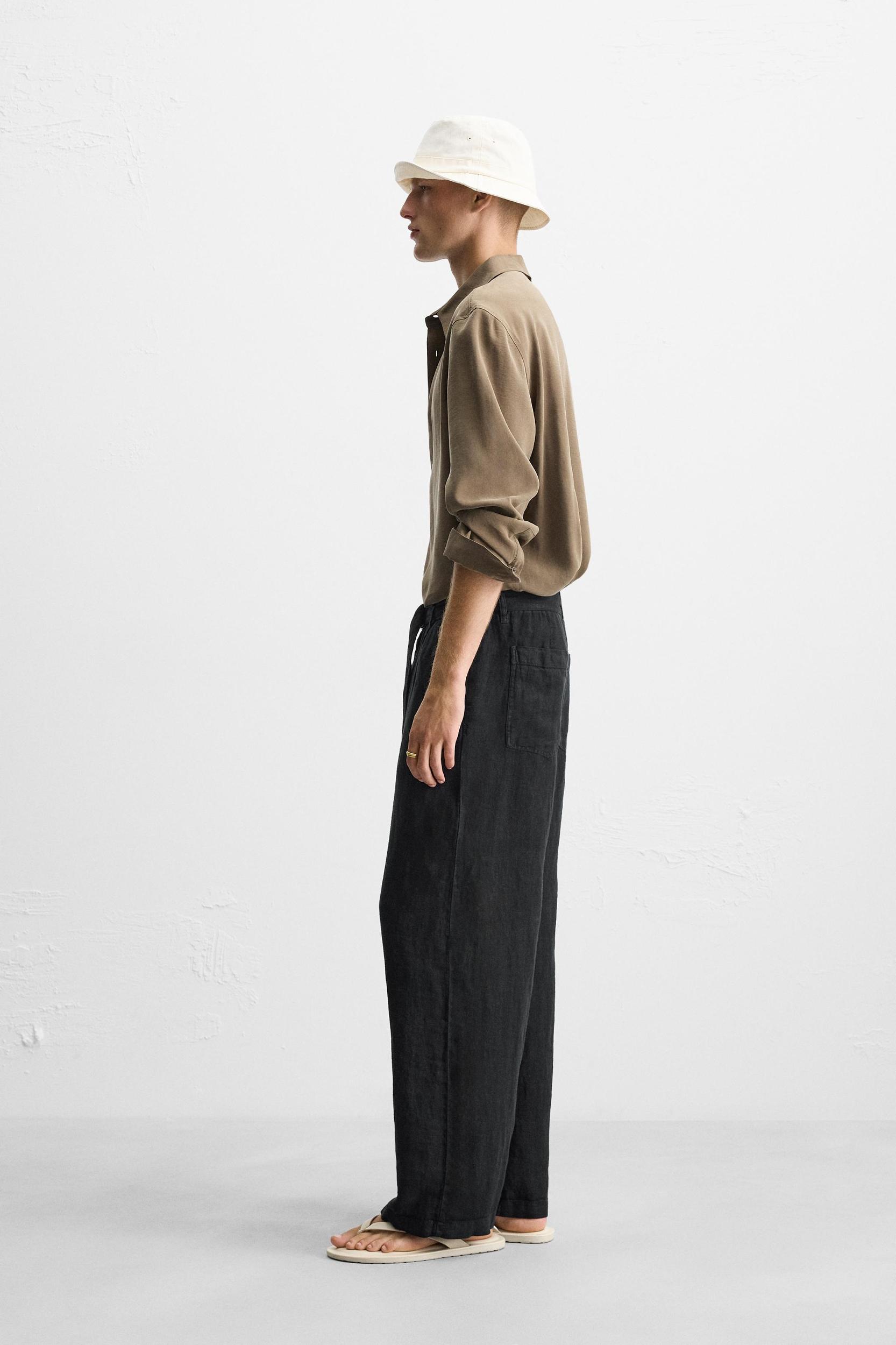 100% LINEN BELTED PANTS Product Image