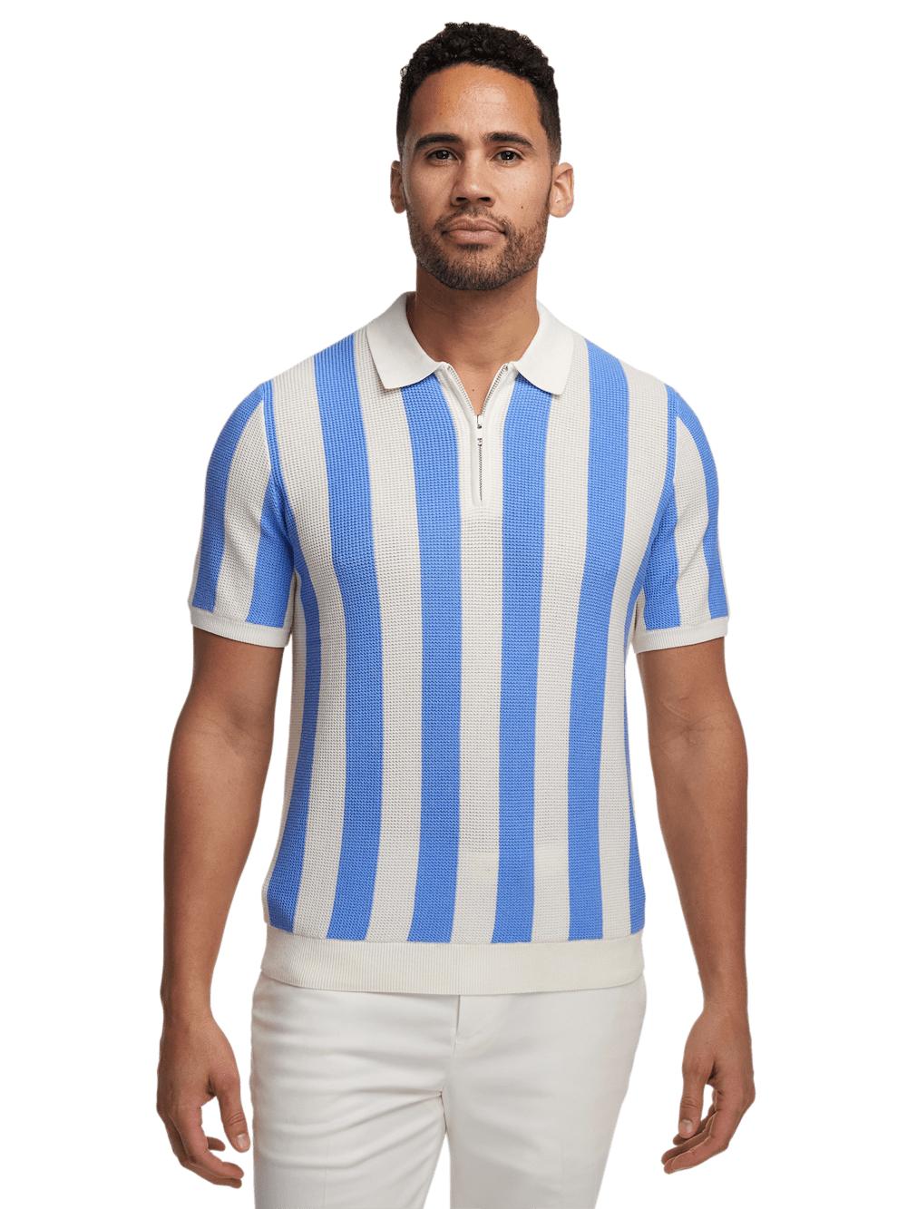 Cotton Quarter Zip Polo - Blue Product Image