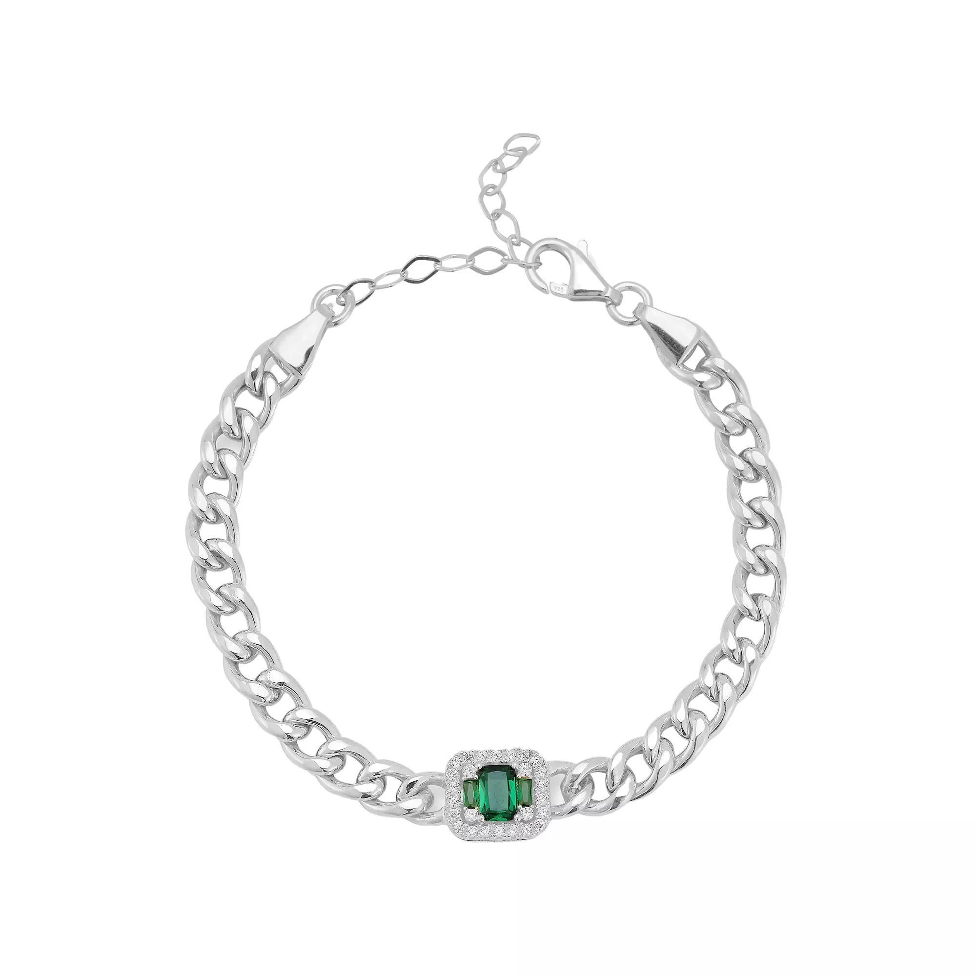 Sunkissed Sterling Cubic Zirconia Curb Chain Bracelet, Women's, Size: 8", Silver Tone Green Product Image