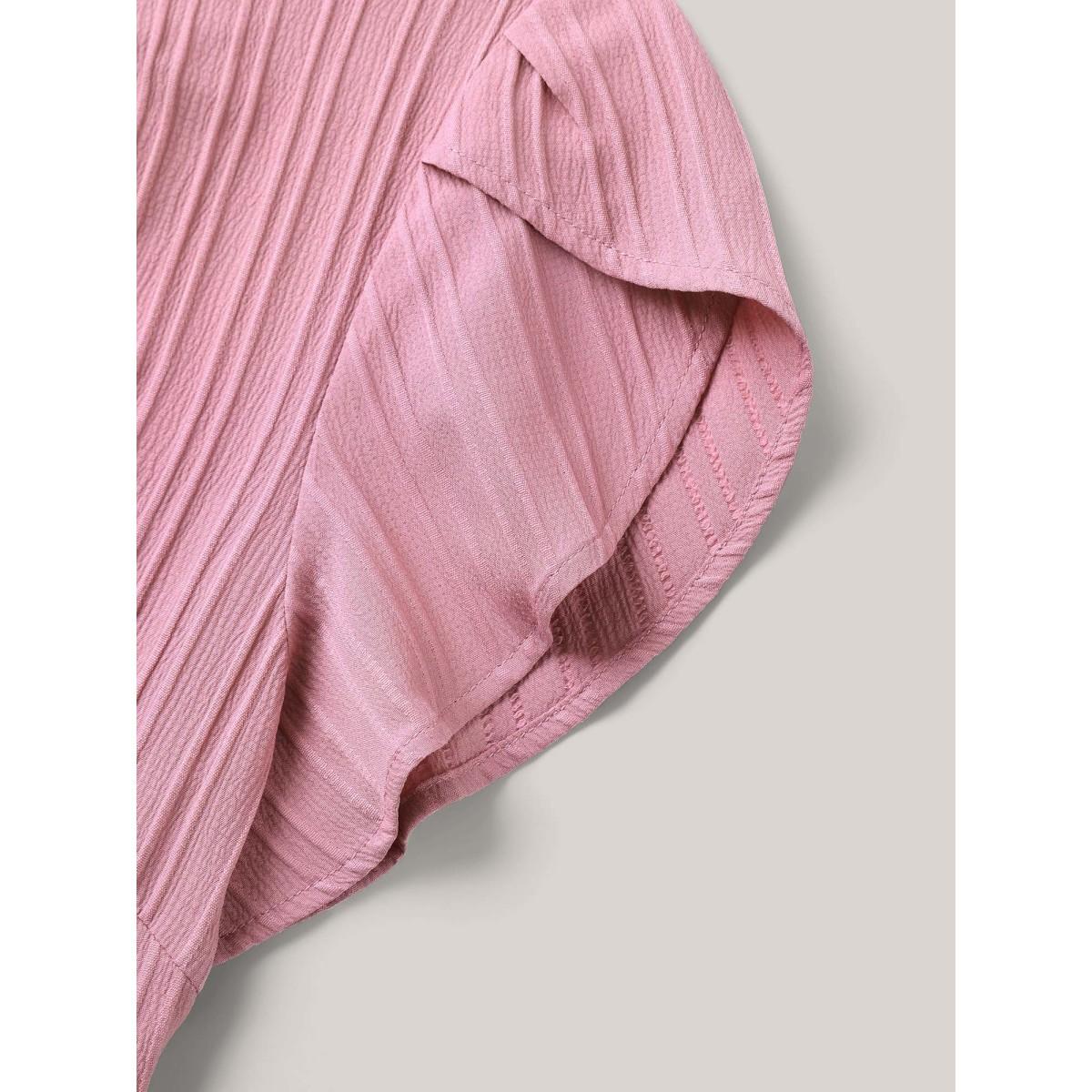 Plus Size Textured Petal Sleeve Pockets Midi Dress Blush Women Elegant Gathered Round Neck Short sleeve Curvy BloomChic 18-20/2X Product Image