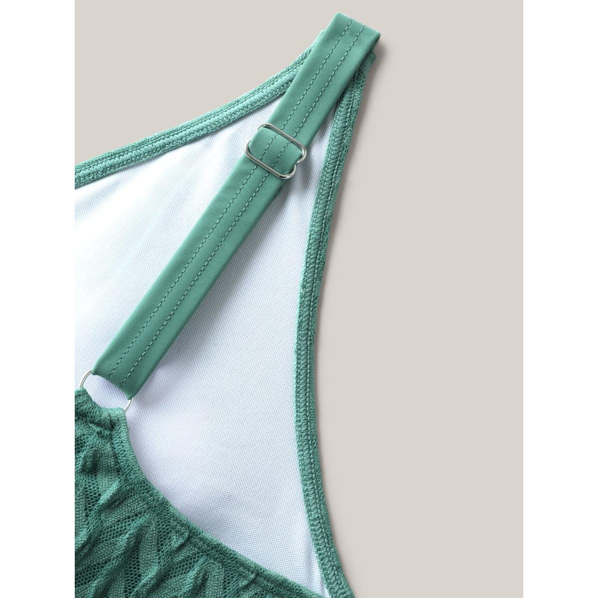 Plus Size Wavy Textured Lace Swim Dress Women's Swimwear Greenbean Resort Bodycon Overlap Collar High stretch Curve Swim Dresses BloomChic 14-16/1X Product Image