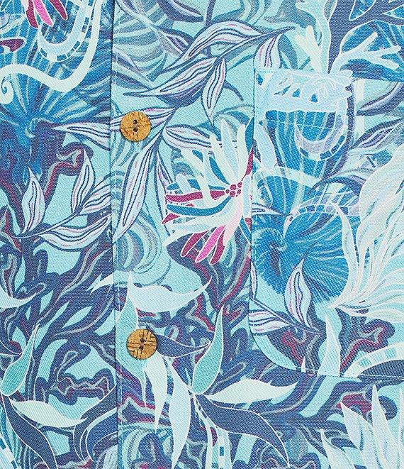 Caribbean Retro Coral Print Short Sleeve Woven Shirt Product Image