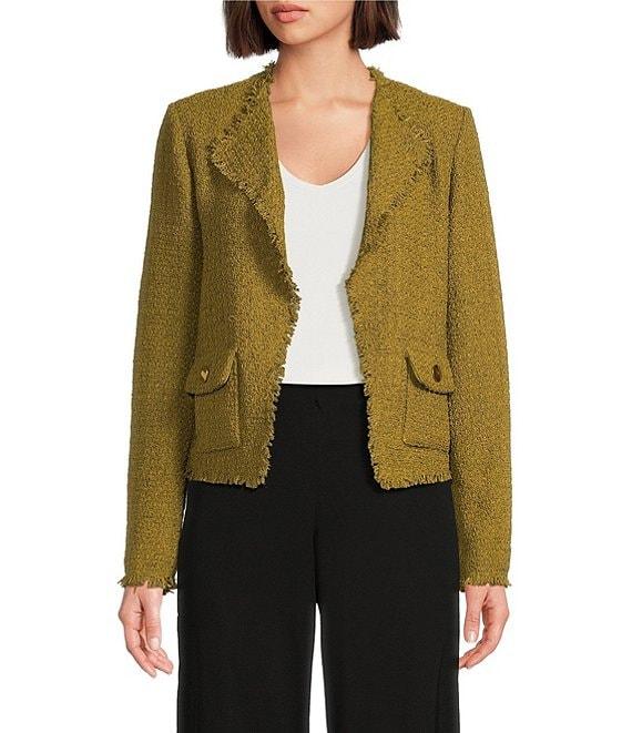 Donna Karan Novelty Frayed Tweed Open Front jacket Product Image