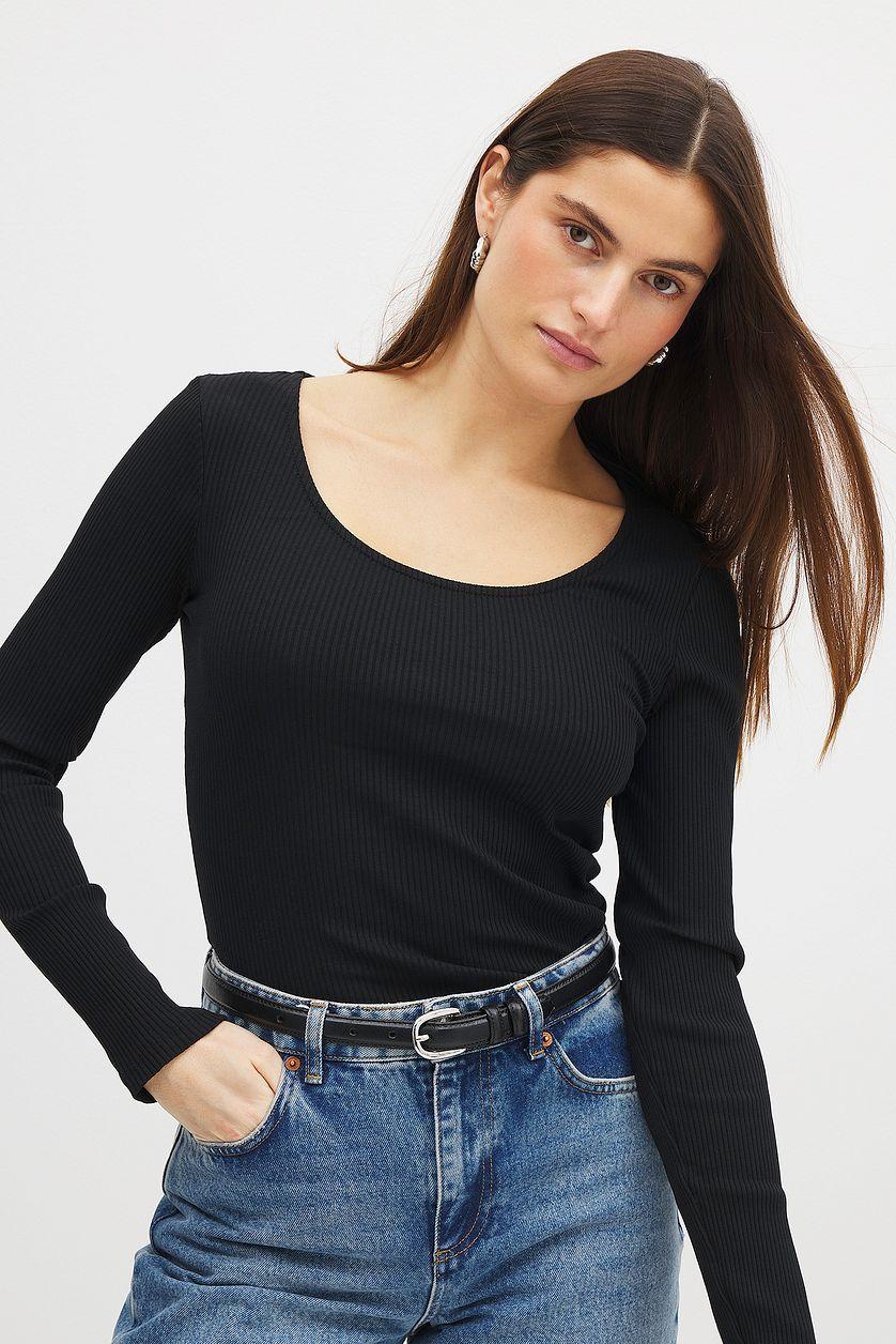 Scoop Neck Ribbed Top Product Image