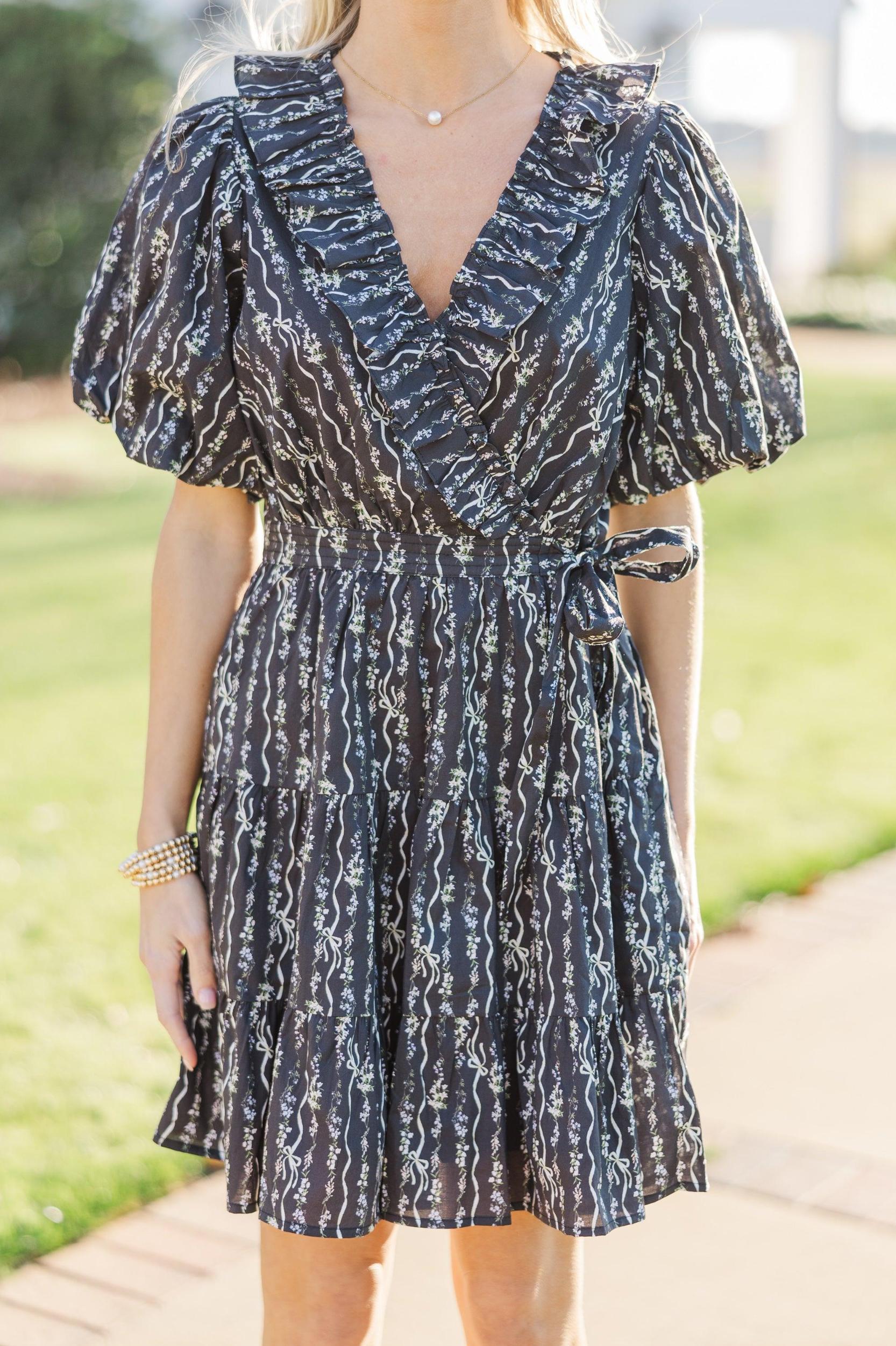 What To Say Black Ditsy Floral Dress Female Product Image