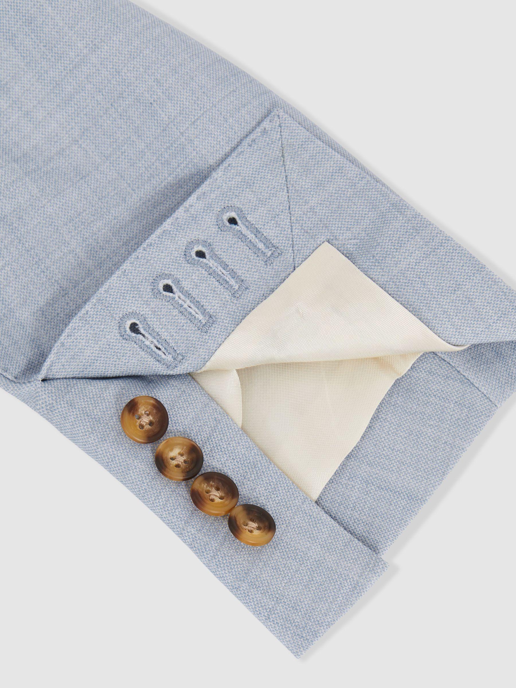 Double-Breasted Textured Suit Blazer With Wool Slim-Fit in Soft Blue Product Image