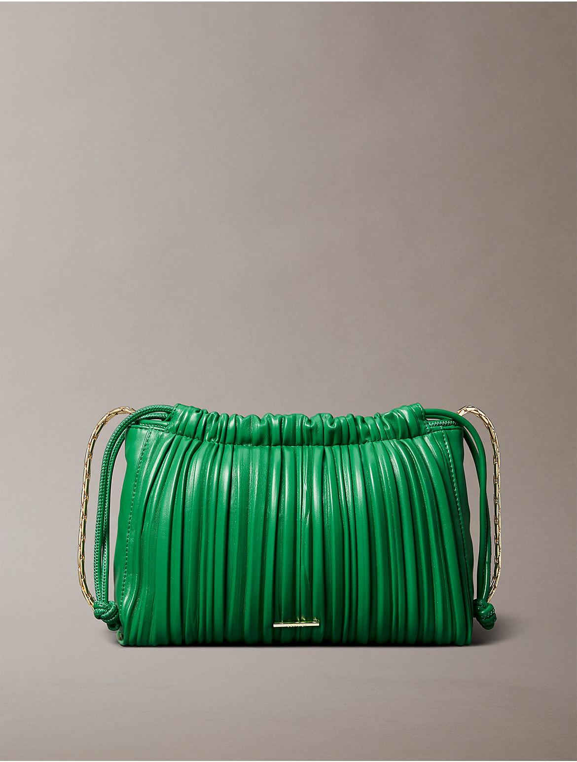 Calvin Klein Womens Plisse Drawstring Crossbody Bag - White Product Image