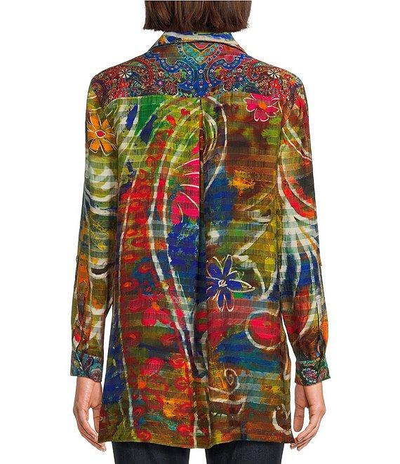 John Mark Paisley-Floral Printed Wire Collar 3/4 Sleeve Button-Front Tunic Product Image