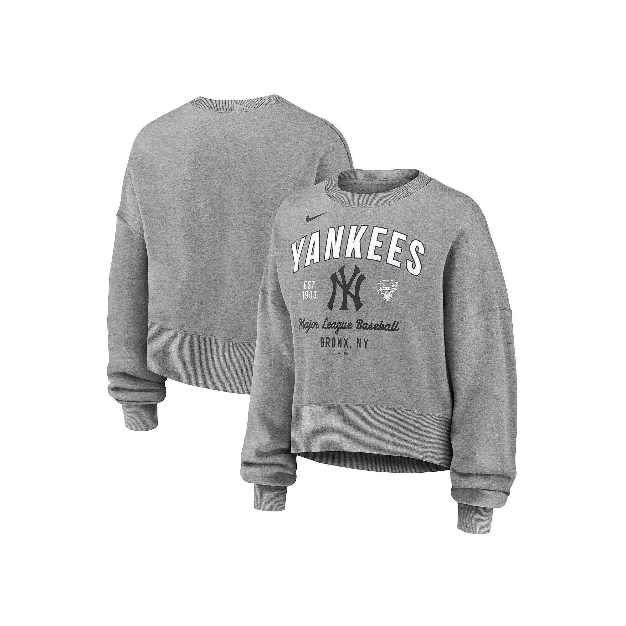 Women's Nike Heather Gray New York Yankees Oversized High Hip Pullover Sweatshirt, Size: Large, Grey Product Image