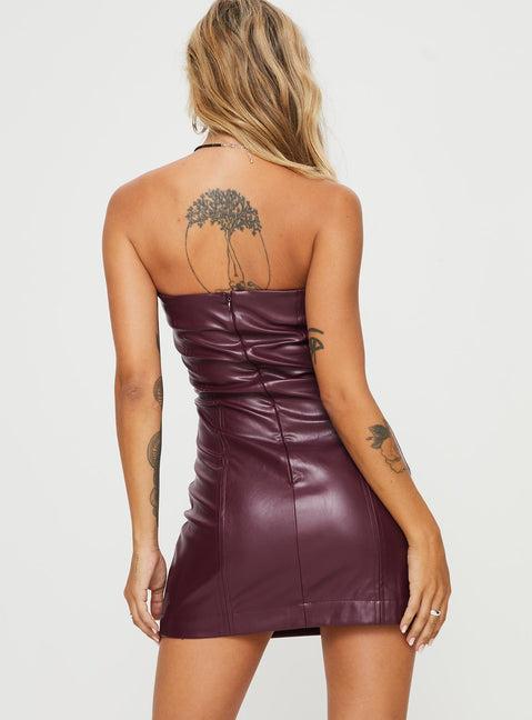 Hailey Strapless Mini Dress Burgundy Product Image